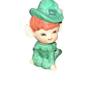 Vintage St Patricks Pixie Elf Leprechaun Clover Shamrock Figurine Japan‎